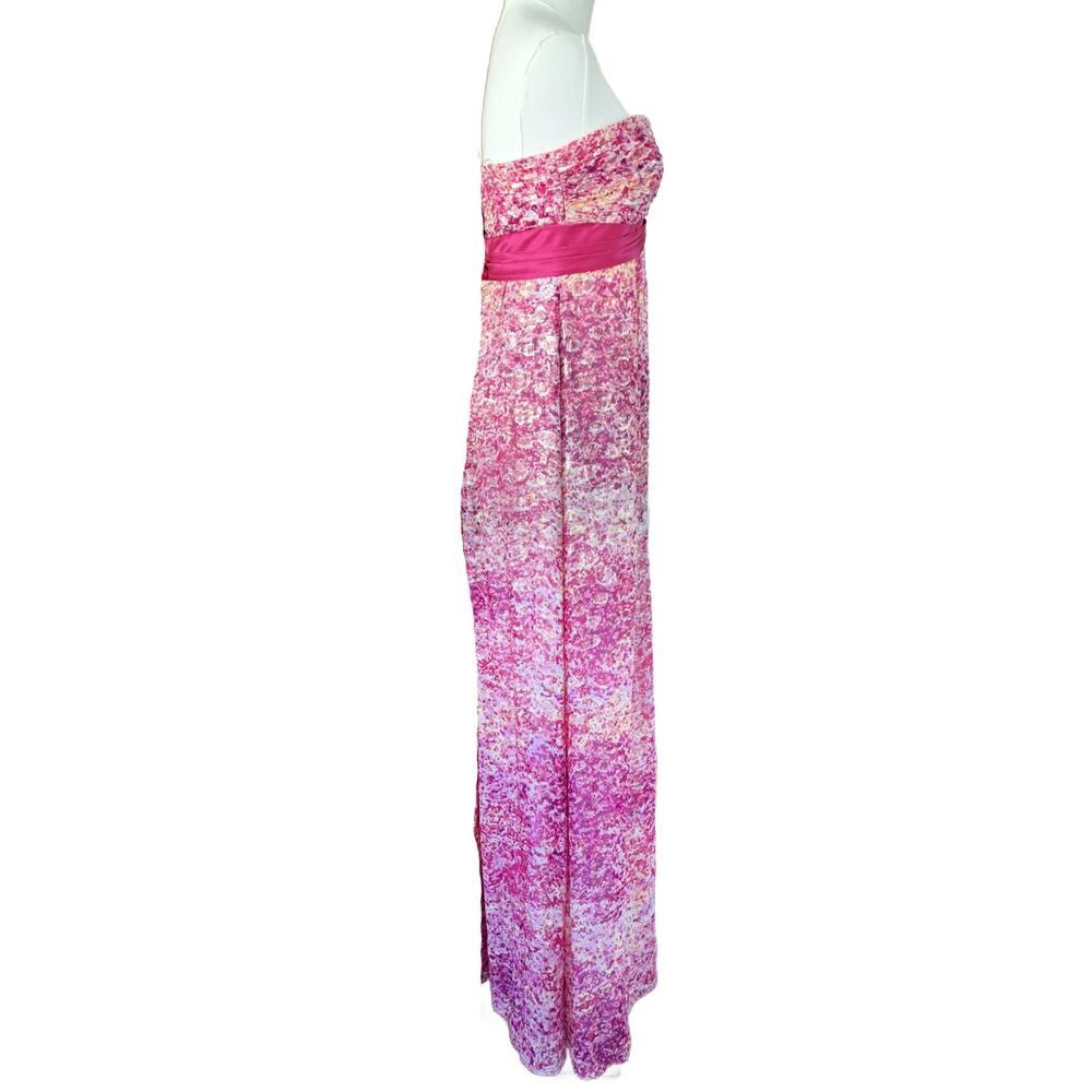 BCBGMaxAzria Kai Strapless Maxi Dress Size 10 Pink Metallic Floral Formal Prom - Picture 4 of 12